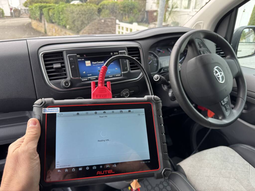 Kernowsport Technician with Diagnostic Laptop Connected to Proace. - Kernowsport Performance Tuning Kernowsport technician with diagnostic laptop connected to Proace.