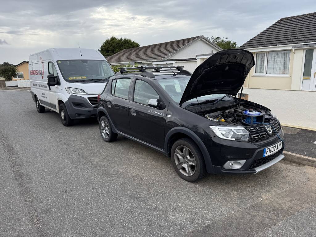 Remapped Dacia Sandero driving in Cornwall after Kernowsport performance tune