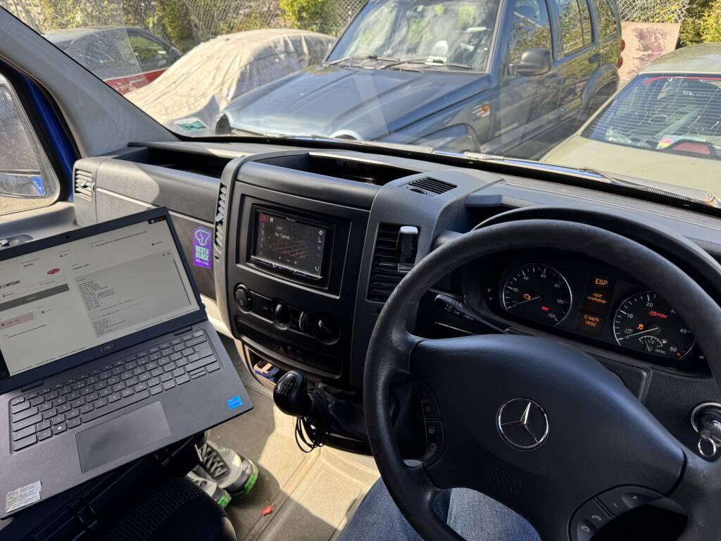 Kernowsport technician remapping Mercedes Sprinter ECU with Magic Motorsport Flex