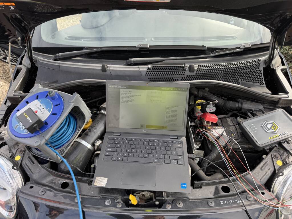 Bench ECU tuning setup using Alientech Kess 3 at Kernowsport workshop