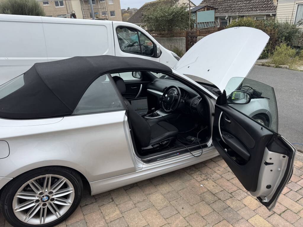 Kernowsport mobile tuning van at Porthleven harbour during BMW remap job