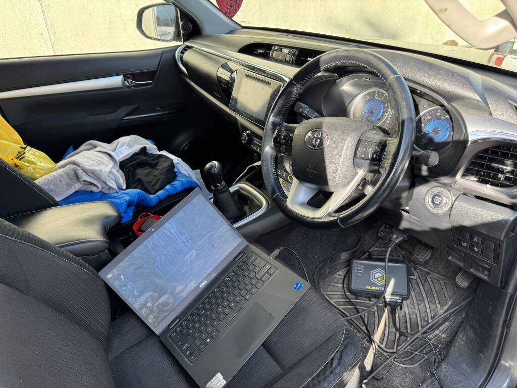 Diagnostic scan showing DPF blockage faults on Toyota Hilux before delete.