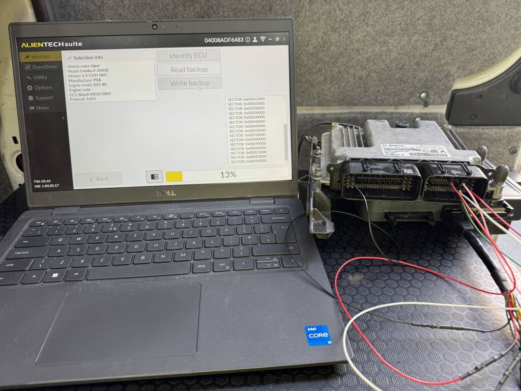 Kernowsport technician performing AdBlue delete on Stellantis ECU from Vauxhall Combo.