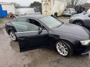 Audi A5 2.0 TDI in black at Smiley Pistons workshop in Cornwall.