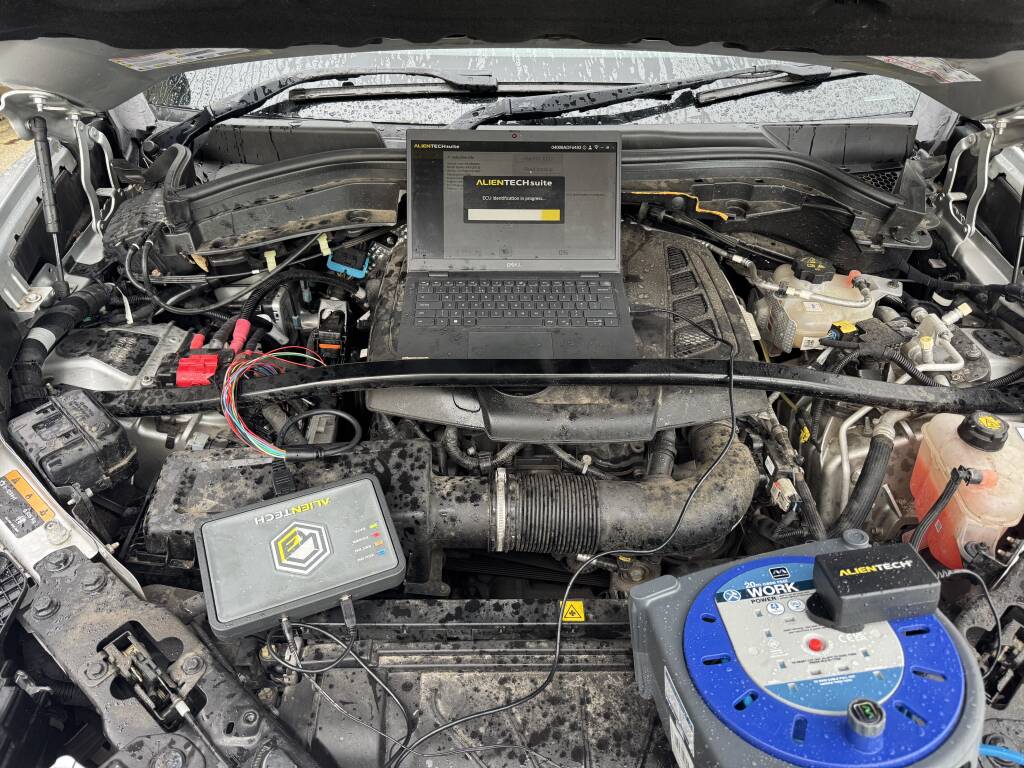 Bench ECU tuning setup used by Kernowsport in Cornwall.